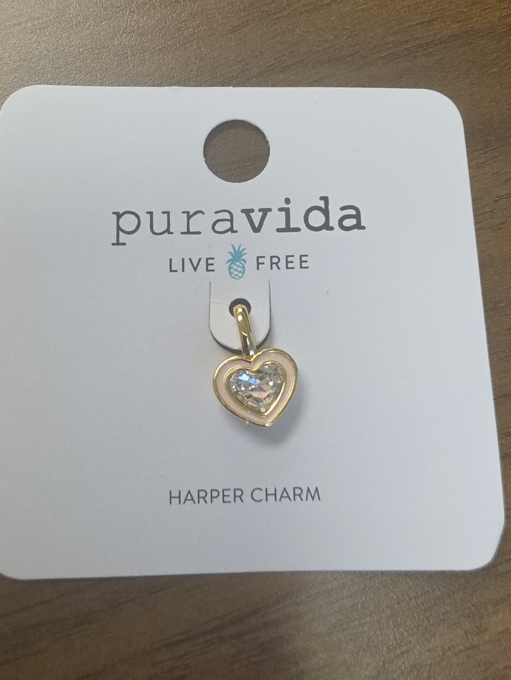 Pura Vida Gold Heart Charm with Clear Stone